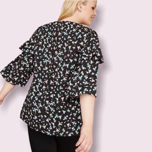 Lane Bryant Tiered Ruffle Sleeve V Neck Spring Blouse Floral 18/20